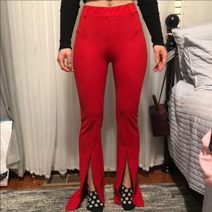 Bershka Red Mid-Rise Split Leg Pants